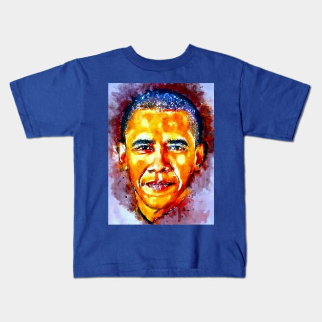 Watercolor Obama Kids T-Shirt by danieljanda